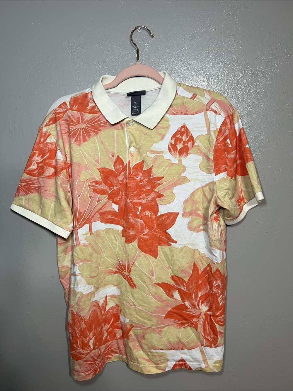 H&M Slim Fit Beach Floral Polo Size: L